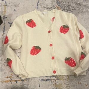 SHEIN Cream Cardigan with Red Strawberry Design